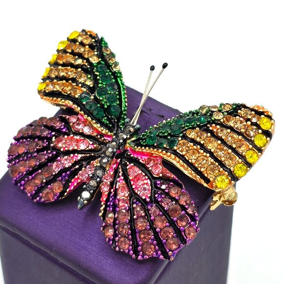 Stunning BUTTERFLY Pave' Multi Color Rhinestones Brooch Pin Pink, Purple, Green - Picture 1 of 10